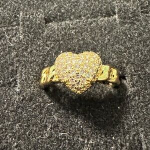 18KGF OVER BRASS ADJUSTABLE pave CZ Heart Ring $20